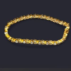 Vintage Gold Tone Tennis Bracelet with CZ Rhinestone Accents Unsigned